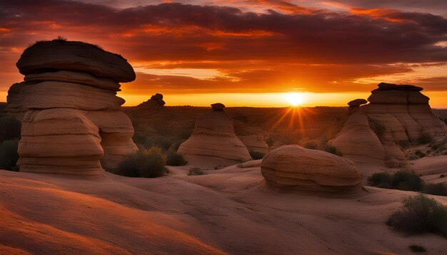 El sol se pone sobre el desierto