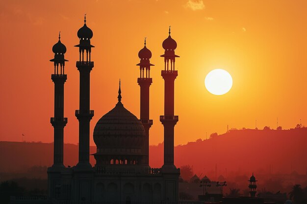 el sol se pone sobre la mezquita