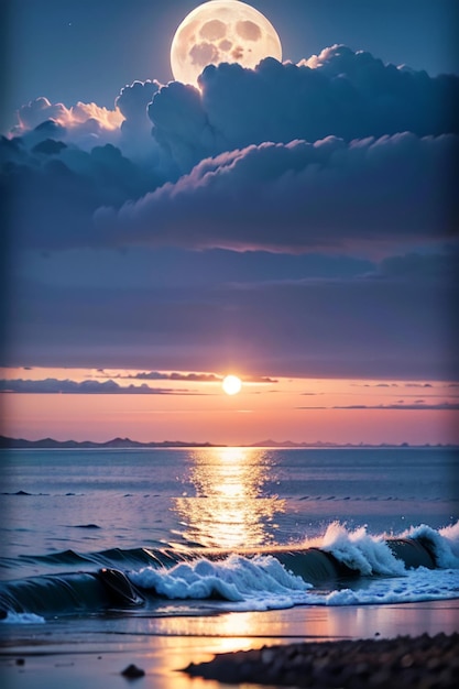El sol se pone sobre el océano y el mar es una hermosa puesta de sol.