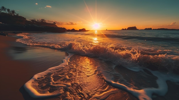 El sol se pone sobre el océano en la playa.