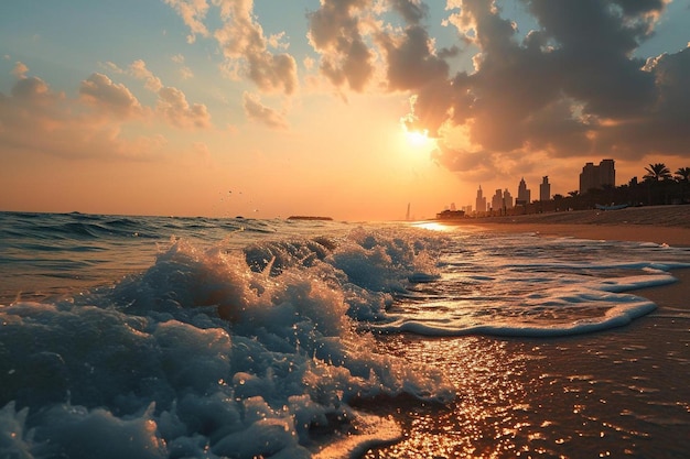 el sol se pone sobre el océano en la playa