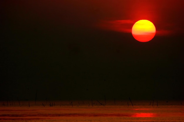 Foto el sol está a punto de volver al horizonte.