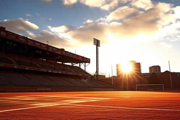 Foto el sol sobre un estadio vacío al amanecer