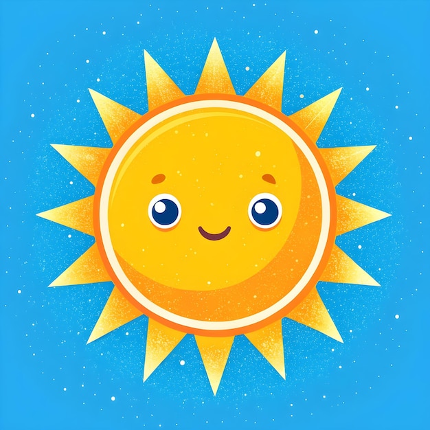 El sol sonriente de dibujos animados en el fondo azul