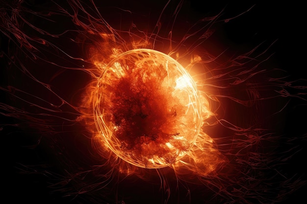 Un sol con su superficie que parece explotar en ráfagas de llamas y luz creada con ai generativo