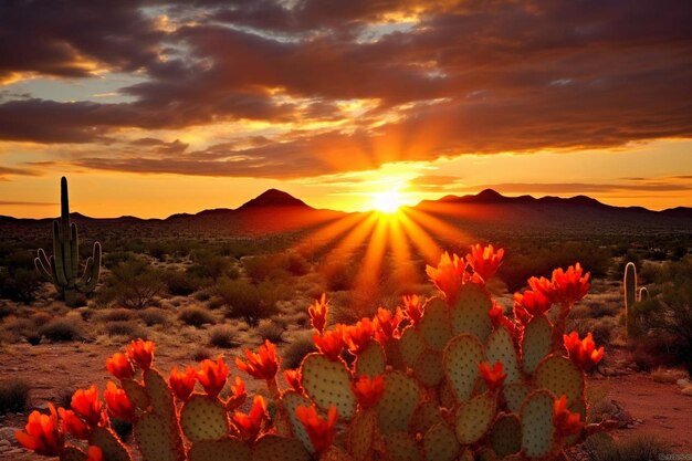 El sol temprano sobre el sol del desierto en flor