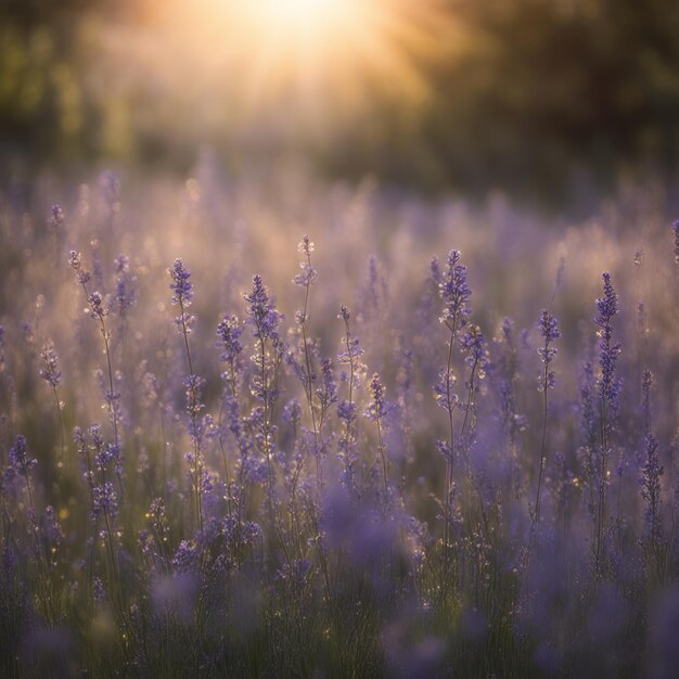 El sol de verano en el campo de lavanda