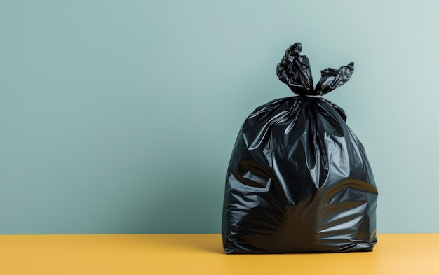 Una sola bolsa de basura negra atada que simboliza la eliminación de residuos