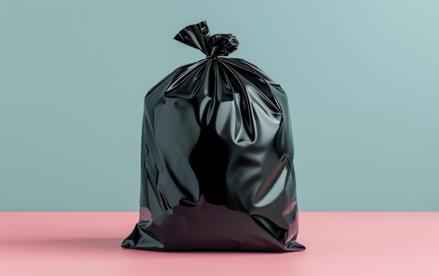 Una sola bolsa de basura negra atada que simboliza la eliminación de residuos