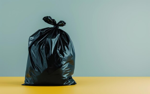 Una sola bolsa de basura negra atada que simboliza la eliminación de residuos