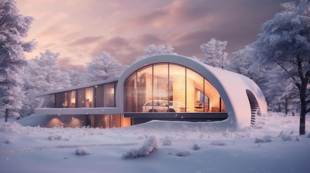 Una sola casa cubierta de nieve con detalles arquitectónicos mínimos generada por IA