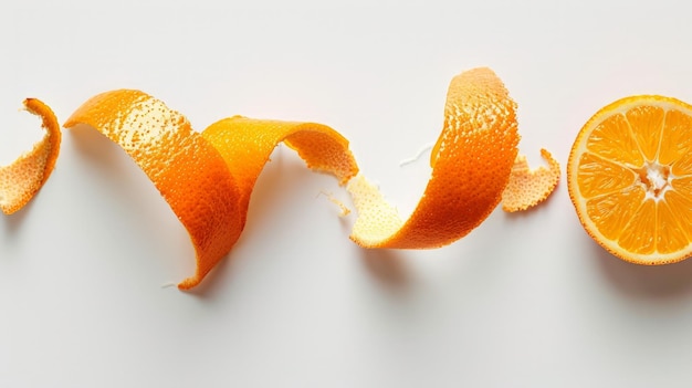 Una sola cáscara de naranja sobre un fondo blanco Vitamina C belleza salud concepto de la piel