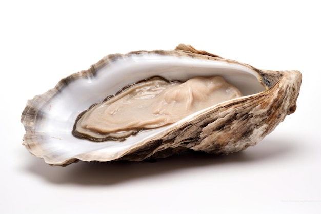 Foto una sola concha de ostra aislada sobre un fondo blanco
