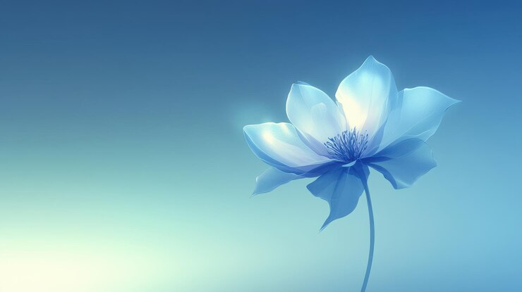 Una sola flor azul contra un cielo suave