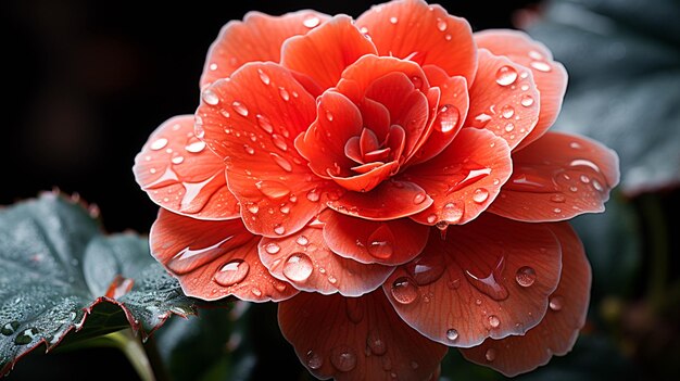 Una sola flor de Begonia frente a una vista de primer plano