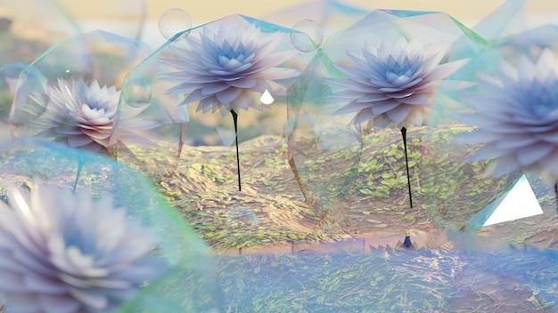 Una sola flor en un campo aislado en 3D