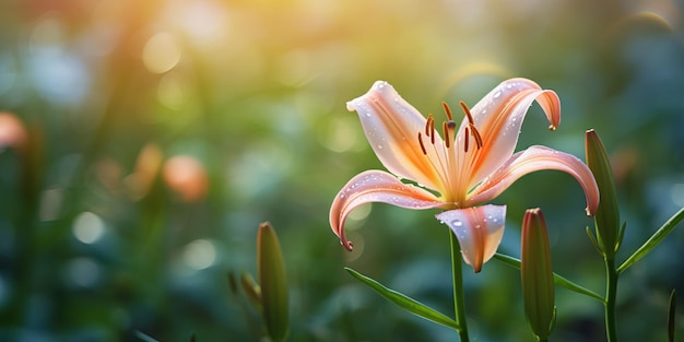 Una sola flor de lirio con fondo borroso