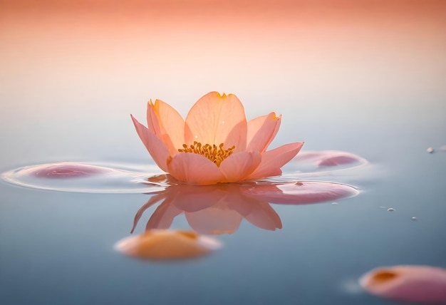 una sola flor de loto flotando en el agua