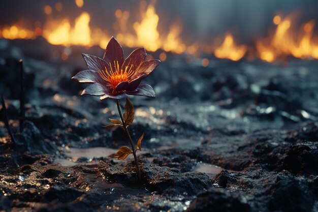 Una sola flor que florece en medio de la oscuridad