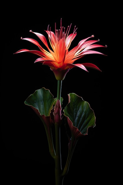 Una sola flor de la selva fotorrealista aislada en la llanura negra