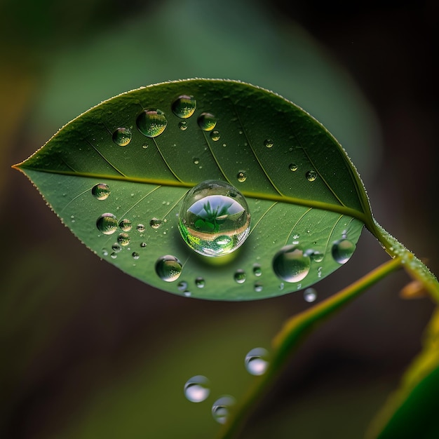 Foto una sola gota de rocío en una hoja verde