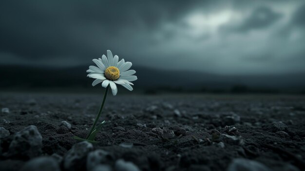 Foto una sola margarita floreciendo en un campo sombrío