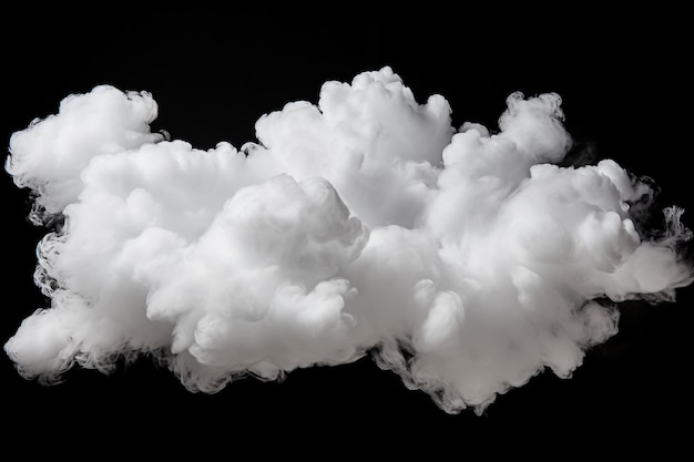 Una sola nube en el aire aislada sobre un fondo negro Niebla nubes blancas o bruma Para diseños aislados sobre