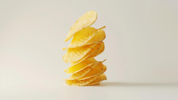 Foto una sola pila de sabrosas papas fritas en equilibrio precario