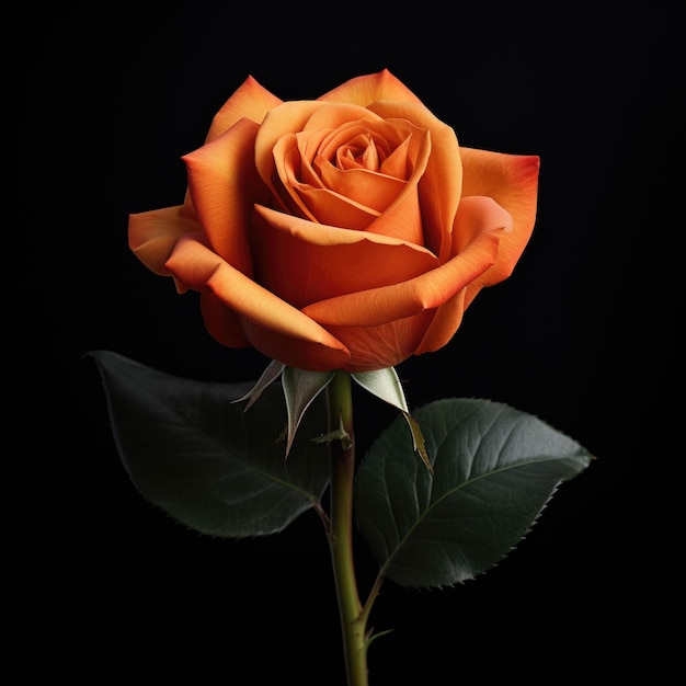 Una sola rosa naranja sobre un fondo negro