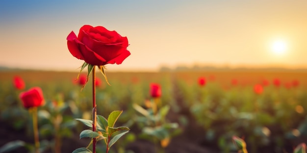 una sola rosa roja en medio de un campo