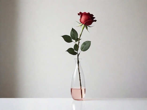 Una sola rosa de tallo largo en un jarrón montado en la pared como punto focal Este concepto minimalista agrega sofisticación y simplicidad
