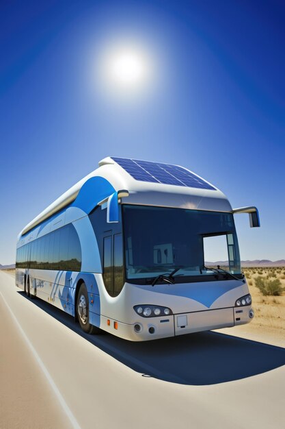Solarbetriebenes Busfahren auf dem Land, das mit generativer KI-Technologie erstellt wurde