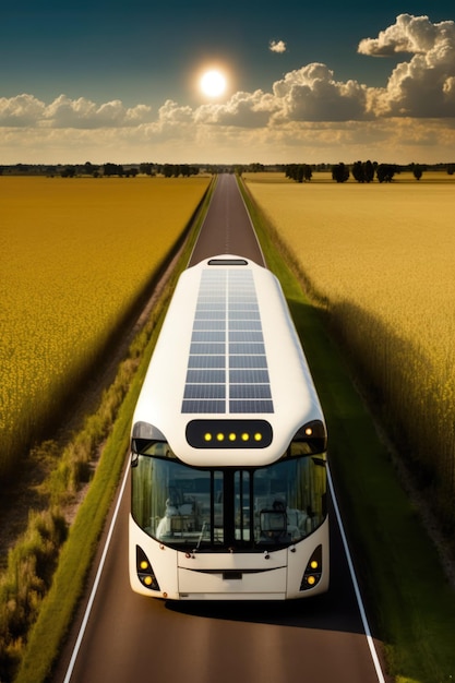 Solarbetriebenes Busfahren auf dem Land, das mit generativer KI-Technologie erstellt wurde