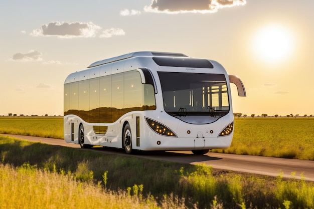 Solarbetriebenes Busfahren auf dem Land, das mit generativer KI-Technologie erstellt wurde