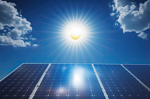 Solarenergie-Panels unter blauem Himmel Ökologische Elektrizität Generative KI