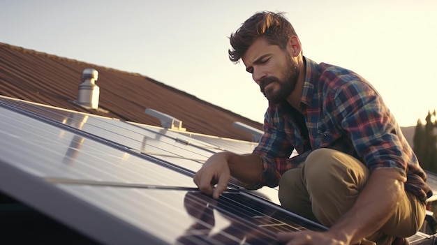 Solaringenieure installieren Solarmodule auf dem Dach