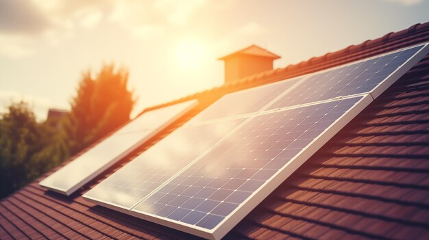 Solarpanel auf dem Dach mit Sonnenlicht