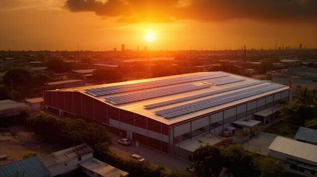 Foto solarpanelfabrik mit heißer sonne mit industriellem hintergrund