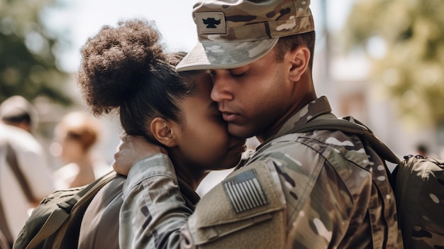 Un soldado abraza a un soldado.