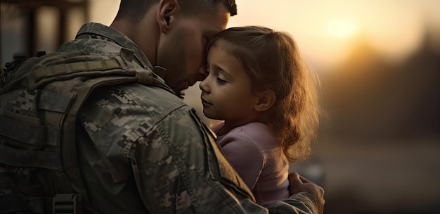 Un soldado acunando a una joven en un conmovedor abrazo.
