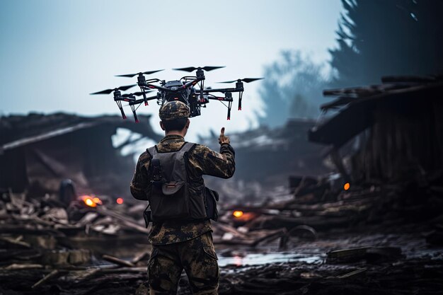 soldado alcança um drone