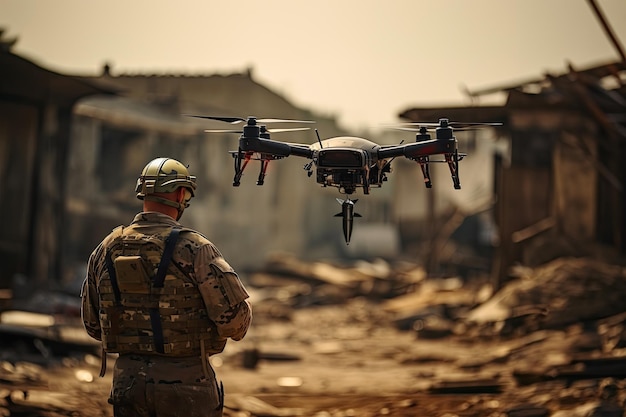 soldado alcanza un dron