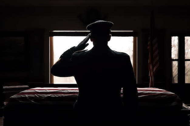 Soldado americano saudando a bandeira dos Estados Unidos da América AI