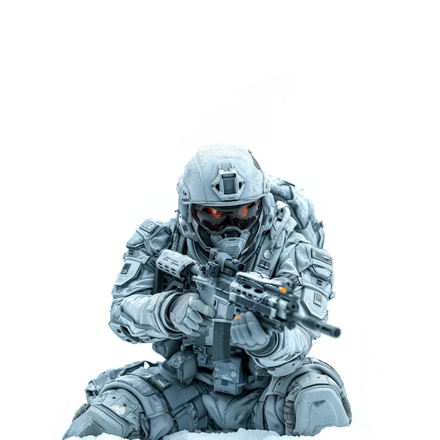 Soldado con arma sentado en la nieve IA generativa
