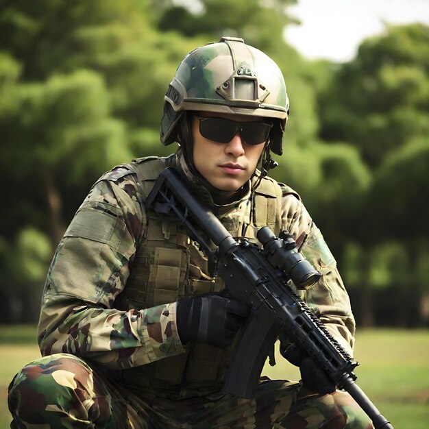 Foto un soldado con un arma