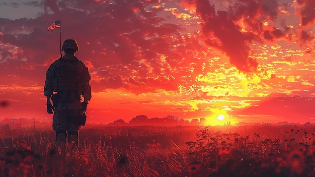 Foto el soldado del atardecer despliegue de valentía