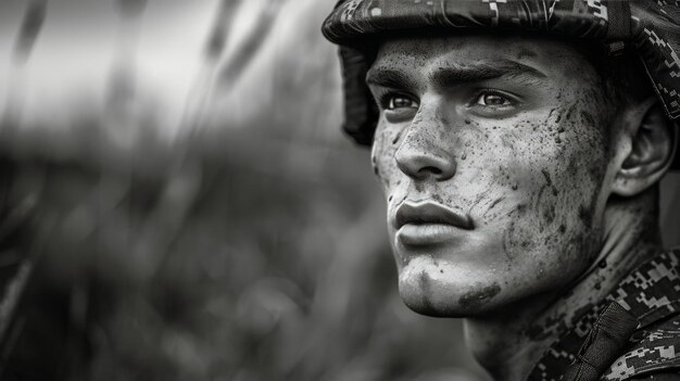 Foto soldado de blanco y negro