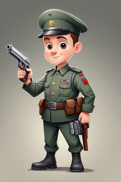 Soldado bonito segurando arma pistola desenho animado Ícone vetorial Ilustração Pessoas Profissão Ícone Isolado