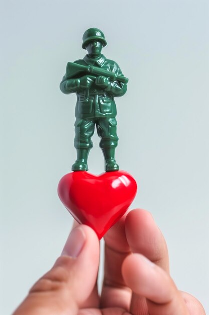 Un soldado con un corazón en la mano.