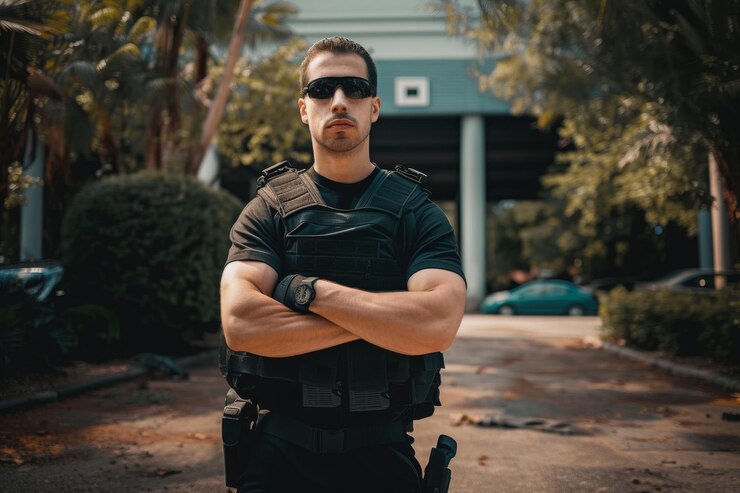 Foto soldado da equipe swat retrato de um soldado da equipe swat em pé em campos de treinamento ao ar livre